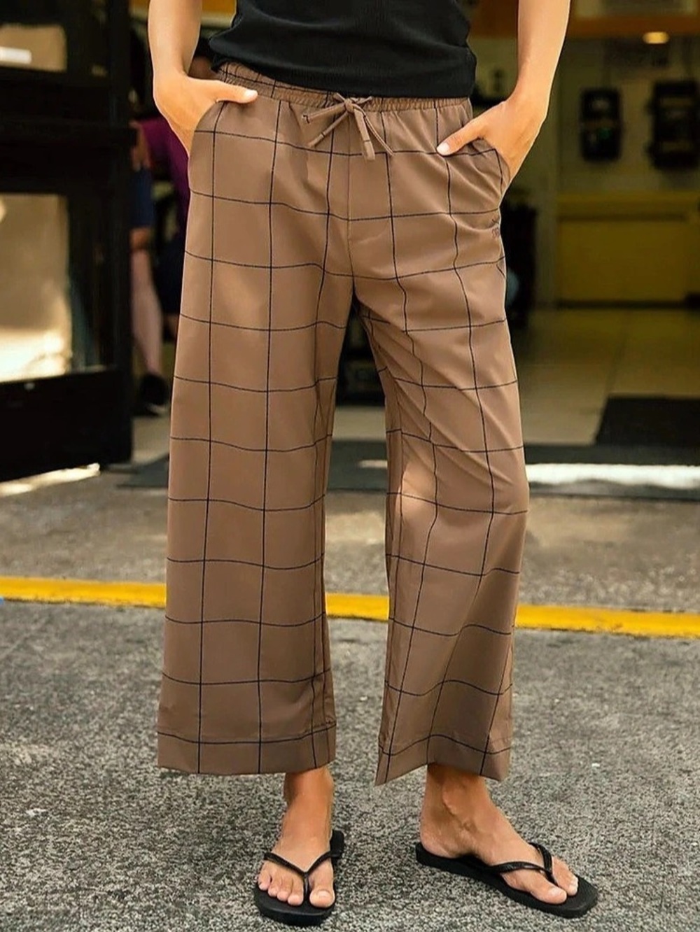 EUC Albion Audrey Mid Rise Wide Leg Pants, Brown and Black Windowpane